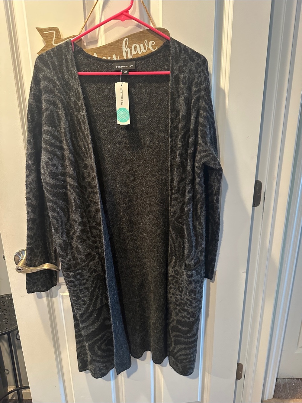 Open-Front Long Knit Cardigan - Dark Gray